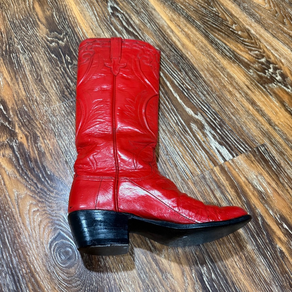 Lucchese 6.5B Western Cowboy Boots Womens Red Leather Vintage San Antonio - Picture 12 of 16